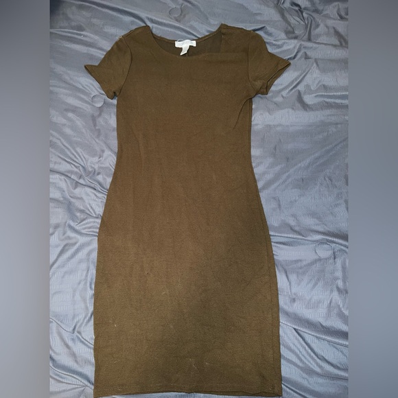 Forever 21 Dress Medium Olive Green Form Fitting Body Con - Picture 2 of 3